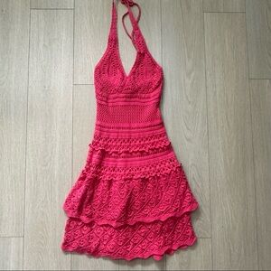 Y2K Moda International Knit Crochet Midi Dress Pink size xs
